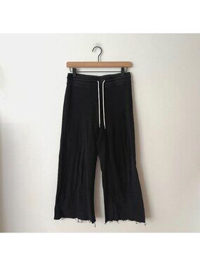 Mate the Label Black Thermal Waffle Weave Wide Leg Lounge Pants Women's Size S